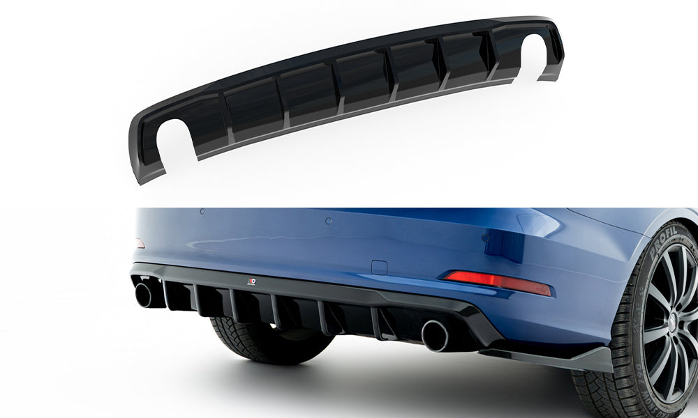 Maxton Design Diffusor Heck Ansatz passend für Audi A3 Limousine 8V (Einzelauspuff li. re.)