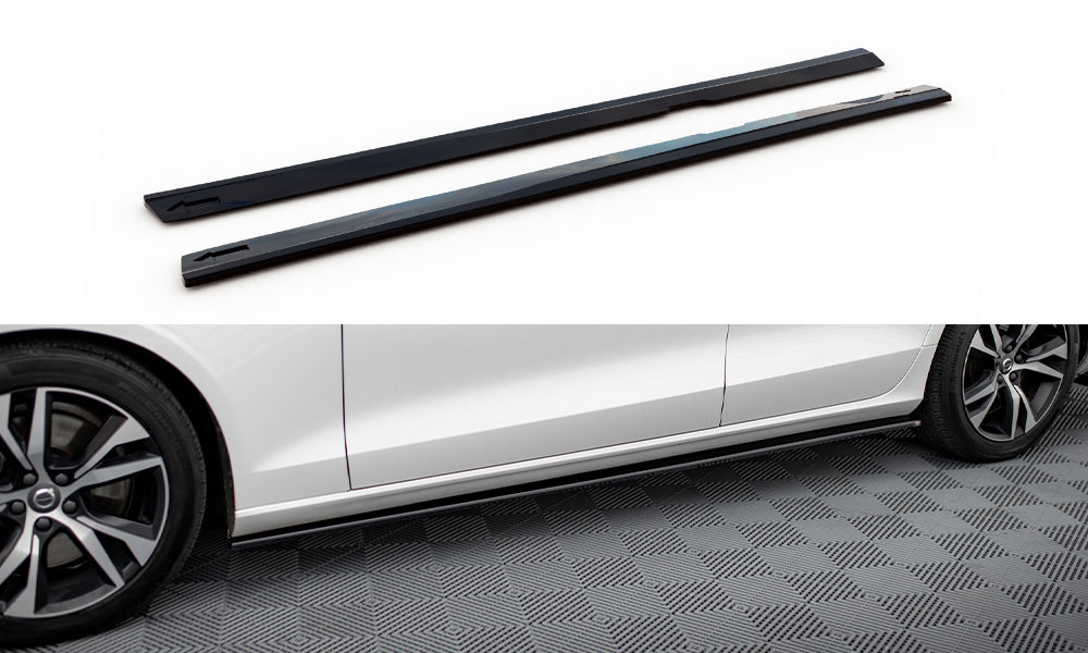 Maxton Design Street+ Seitenschweller Leisten V.2 passend für Volvo S60/V60 R-Design Mk3 schwarz Hochglanz