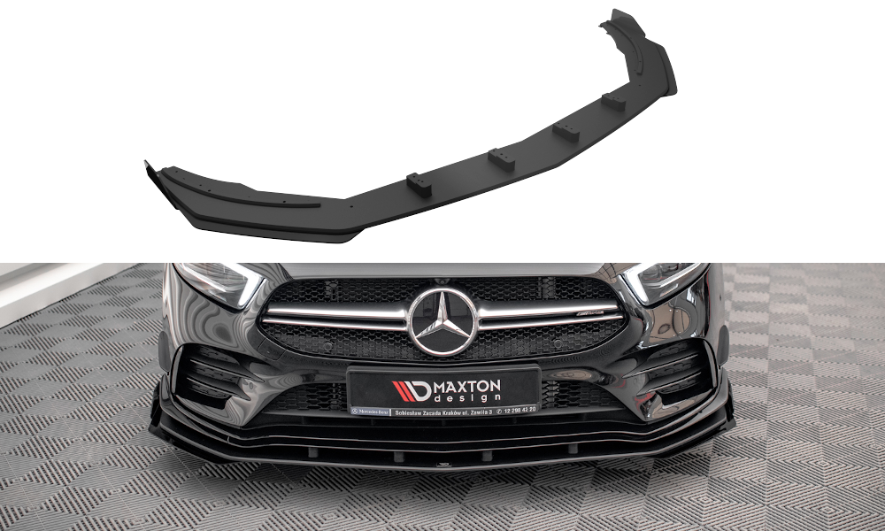 Maxton Design Street Pro Street+ Spoilerlippe Front Ansatz + Flaps passend für Mercedes A35 AMG / AMG-Line Aero Pack W177 schwarz Hochglanz