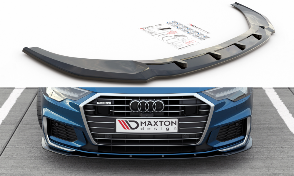 Maxton Design Street+ Spoilerlippe Front Ansatz V.2 passend für Audi A6 S-Line / S6 C8 / C8 Facelift schwarz Hochglanz