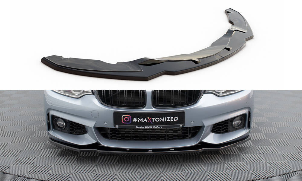 Maxton Design Street+ Spoilerlippe Front Ansatz V.1 passend für BMW 4er Coupe / Gran Coupe / Cabrio M-Paket F32 / F36 / F33 schwarz Hochglanz