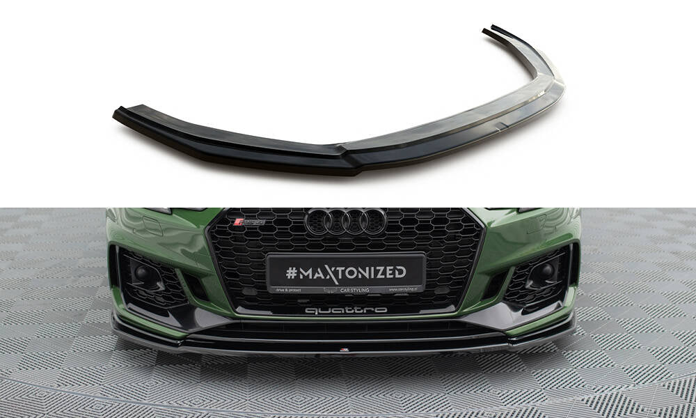 Maxton Design Street+ Spoilerlippe Front Ansatz V.2 passend für AUDI RS4 B9 schwarz Hochglanz