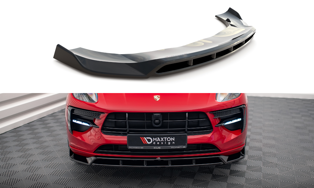 Maxton Design Street+ Spoilerlippe Front Ansatz V.2 passend für Porsche Macan GTS / Sport Design Mk1 Facelift schwarz Hochglanz
