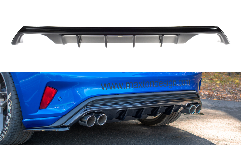 Maxton Design Diffusor Heck Ansatz passend für Ford Focus Hatchabck ST-Line schwarz Hochglanz