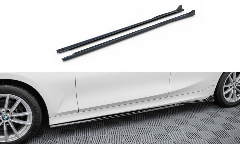Maxton Design Street+ Seitenschweller Leisten passend für BMW 3er Limousine / Touring G20 / G21 Facelift schwarz Hochglanz