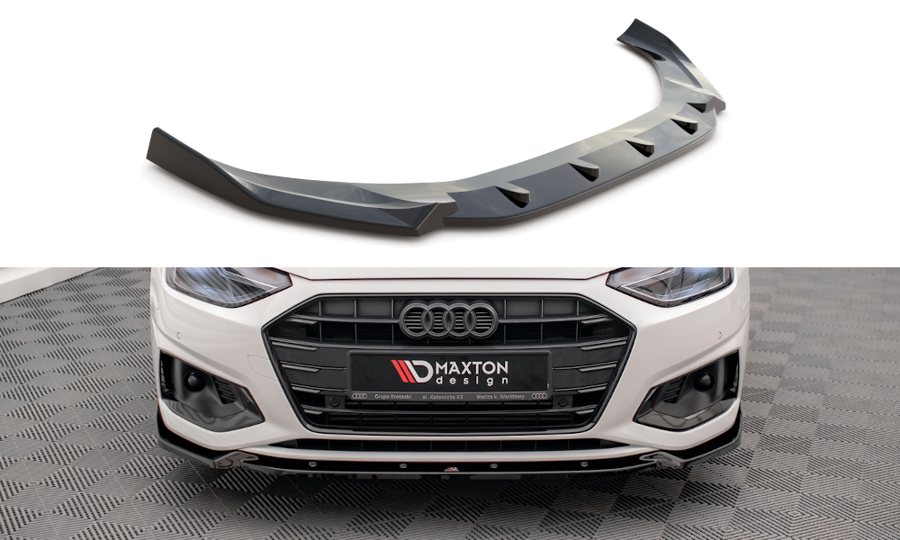 Maxton Design Street+ Spoilerlippe Front Ansatz V.1 passend für Audi A4 B9 Facelift schwarz Hochglanz