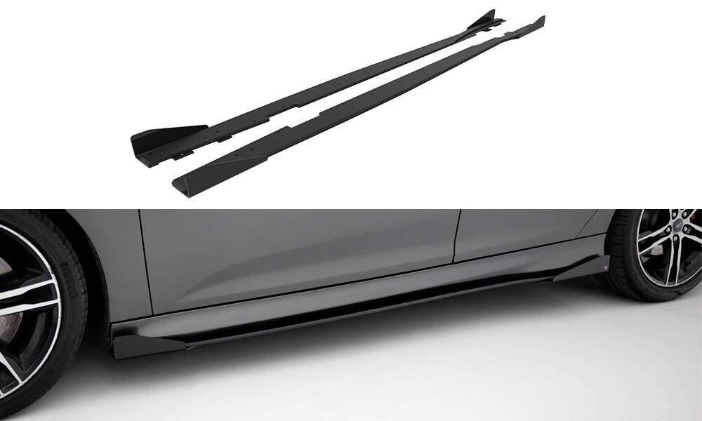 Maxton Design Street Pro Street+ Seitenschweller Leisten + Flaps passend für Ford Focus ST Mk3 Facelift schwarz Hochglanz