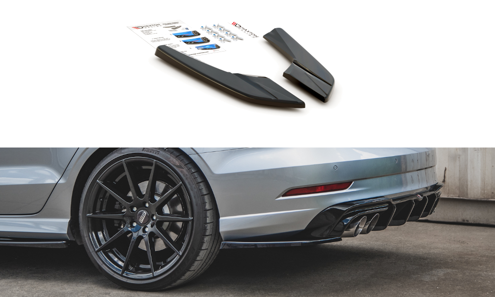 Maxton Design Heck Ansatz Flaps Diffusor V.2 passend für Audi S3 Limousine 8V Facelift schwarz Hochglanz