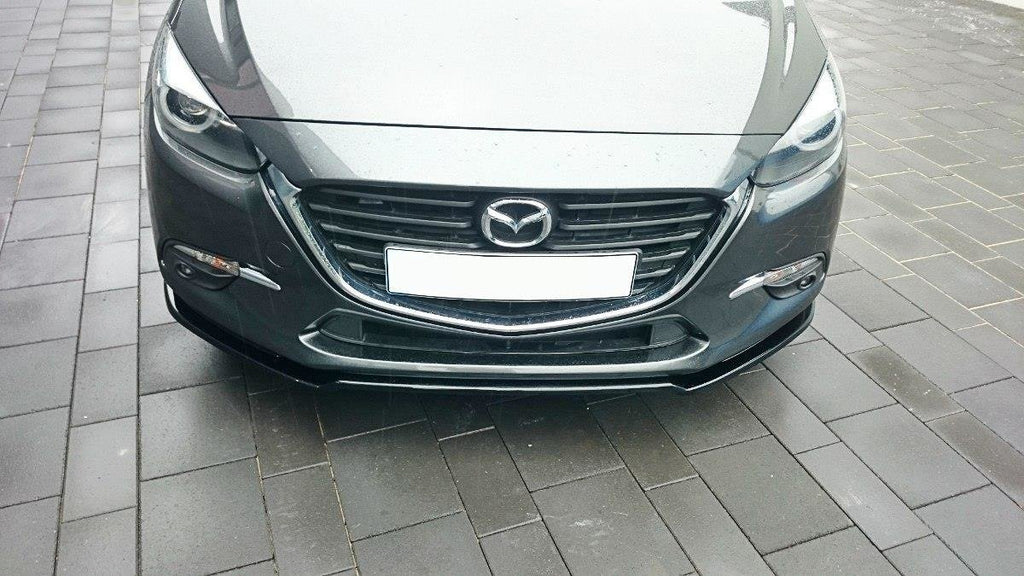 Maxton Design Street+ Spoilerlippe Front Ansatz passend für v.1 Mazda 3 BN (Mk3) Facelift schwarz Hochglanz