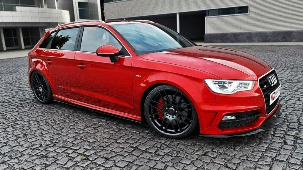 Maxton Design Street+ Seitenschweller Leisten passend für V.1 passend für Audi S3 / A3 S-Line Sportback 8V / 8V Facelift schwarz Hochglanz