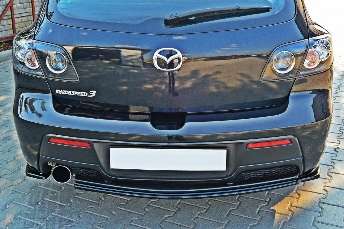 Maxton Design Heck Ansatz Flaps Diffusor passend für MAZDA 3 MPS MK1 (PREFACE) US-Spec Version schwarz Hochglanz