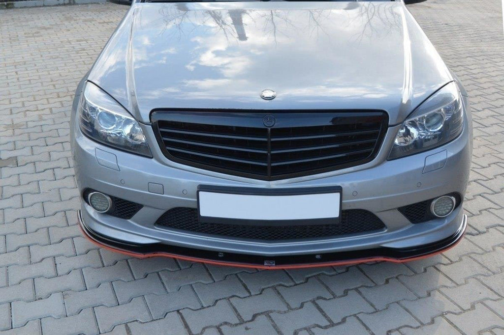 Maxton Design Street+ Spoilerlippe Front Ansatz passend für Mercedes-Benz C Limousine / Kombi AMG-Line W204 / S204 schwarz Hochglanz