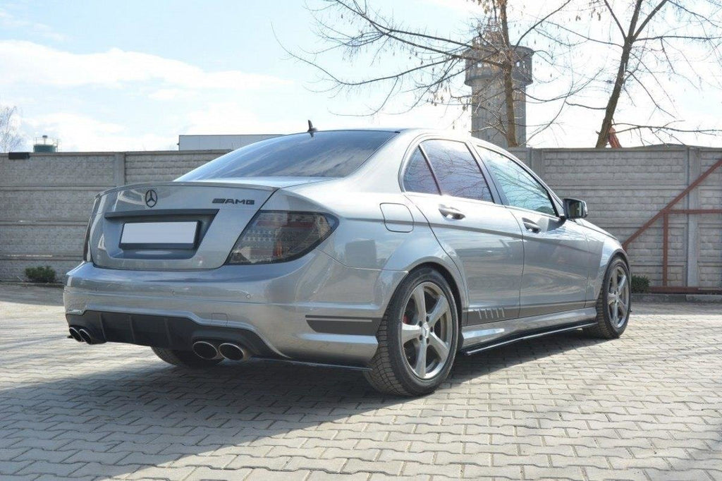 Maxton Design Heck Ansatz Flaps Diffusor passend für Mercedes-Benz C Limousine / Kombi AMG-Line W204 / S204 schwarz Hochglanz