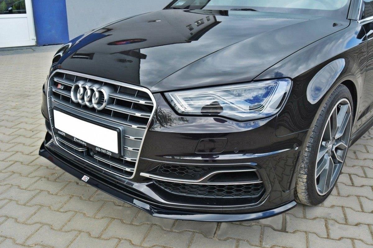 Maxton Design Street+ Spoilerlippe Front Ansatz passend für Audi S3 / A3 S-Line 8v Hatchback / Sportback schwarz Hochglanz