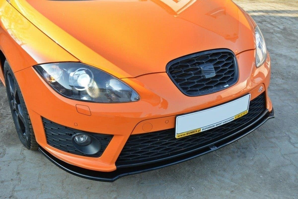 Maxton Design Street+ Spoilerlippe Front Ansatz V.2 passend für SEAT LEON MK2 CUPRA / FR Facelift schwarz Hochglanz