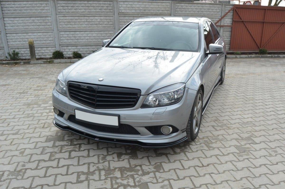 Maxton Design Street+ Spoilerlippe Front Ansatz passend für Mercedes-Benz C Limousine / Kombi AMG-Line W204 / S204 schwarz Hochglanz