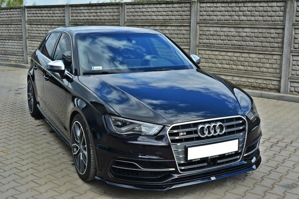 Maxton Design Street+ Spoilerlippe Front Ansatz passend für Audi S3 / A3 S-Line 8v Hatchback / Sportback schwarz Hochglanz