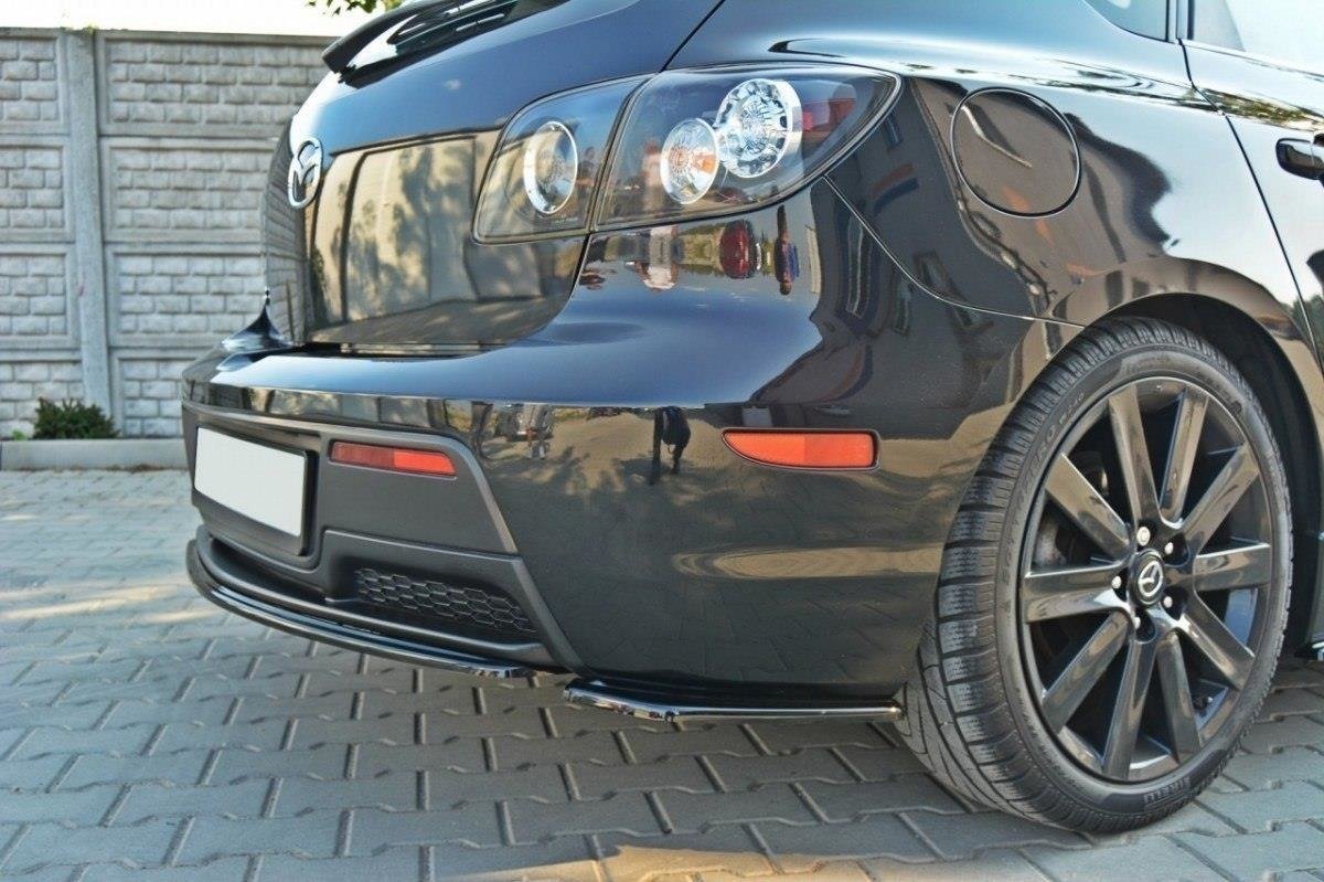 Maxton Design Heck Ansatz Flaps Diffusor passend für MAZDA 3 MPS MK1 (PREFACE) US-Spec Version schwarz Hochglanz
