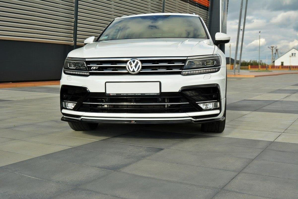 Maxton Design Street+ Spoilerlippe Front Ansatz passend für Vw Tiguan Mk2 R-Line schwarz Hochglanz