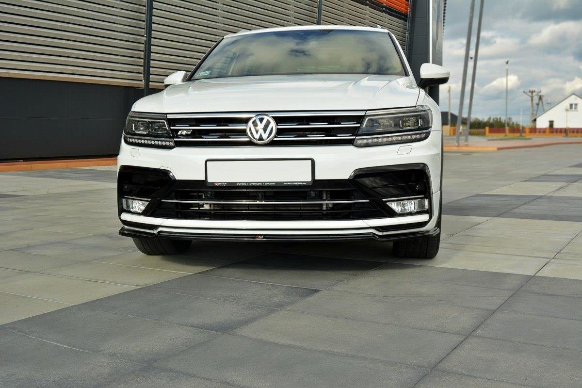 Maxton Design Street+ Spoilerlippe Front Ansatz passend für Vw Tiguan Mk2 R-Line schwarz Hochglanz