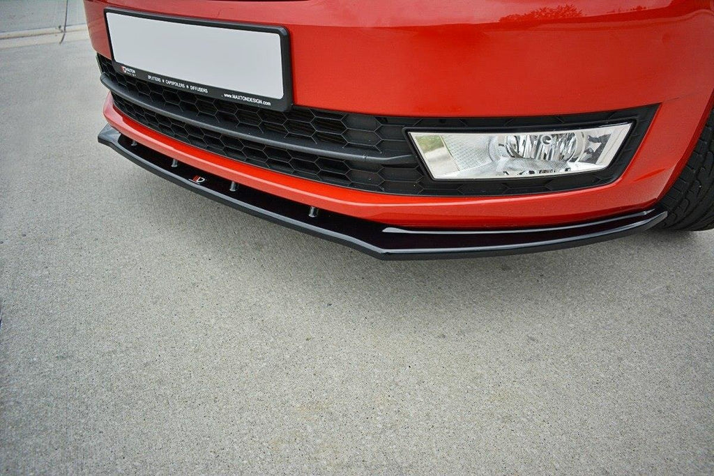 Maxton Design Street+ Spoilerlippe Front Ansatz V.2 passend für Skoda Rapid schwarz Hochglanz