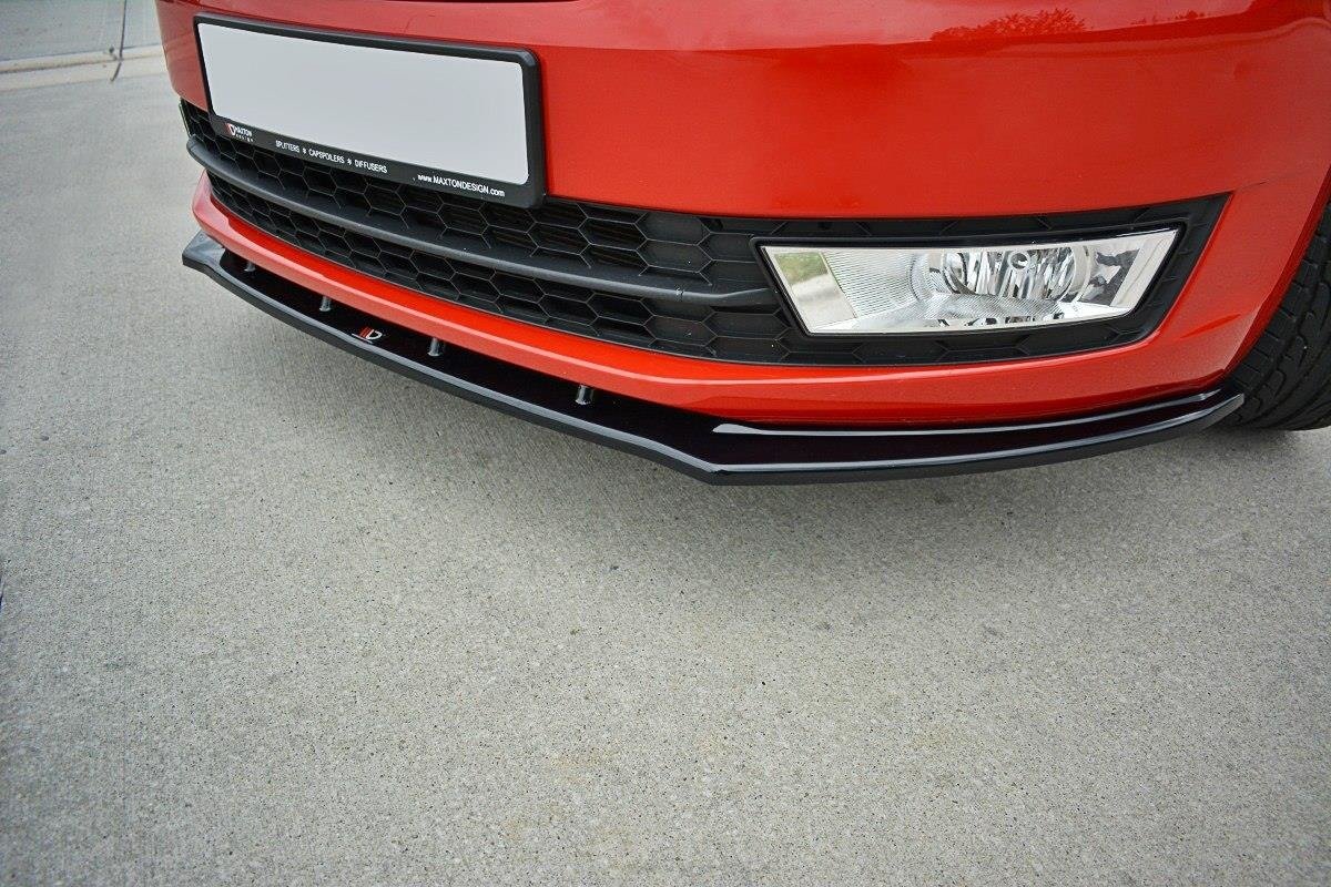 Maxton Design Street+ Spoilerlippe Front Ansatz V.2 passend für Skoda Rapid schwarz Hochglanz