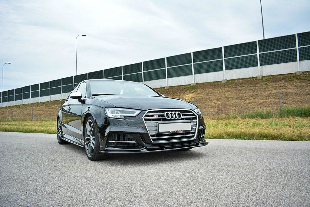 Maxton Design Street+ Spoilerlippe Front Ansatz passend für V.1 Audi S3 / A3 S-Line Hatchback / Sportback 8V Facelift schwarz Hochglanz