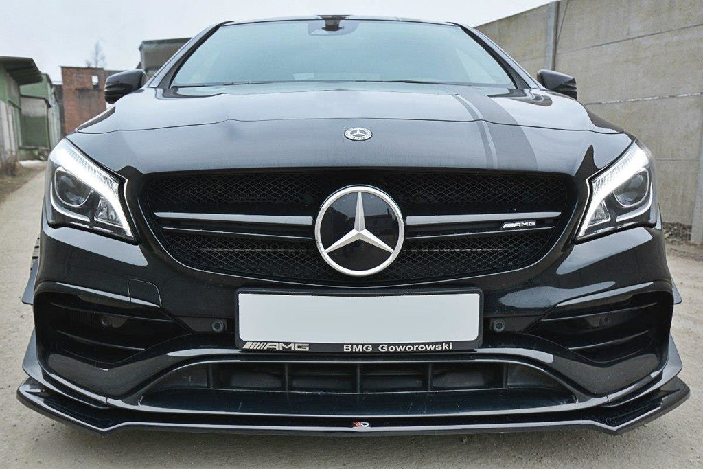 Maxton Design Street+ Spoilerlippe Front Ansatz V.2 passend für Mercedes CLA A45 AMG C117 Facelift schwarz Hochglanz