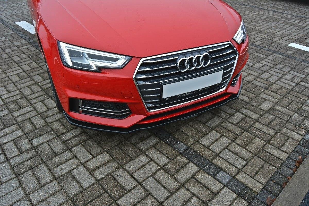 Maxton Design Street+ Spoilerlippe Front Ansatz V.2 passend für Audi S4 / A4 S-Line B9 schwarz Hochglanz