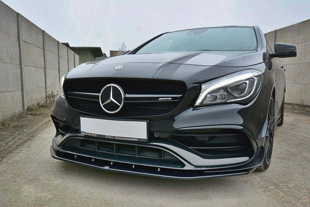Maxton Design Street+ Spoilerlippe Front Ansatz V.1 passend für Mercedes CLA A45 AMG C117 Facelift schwarz Hochglanz