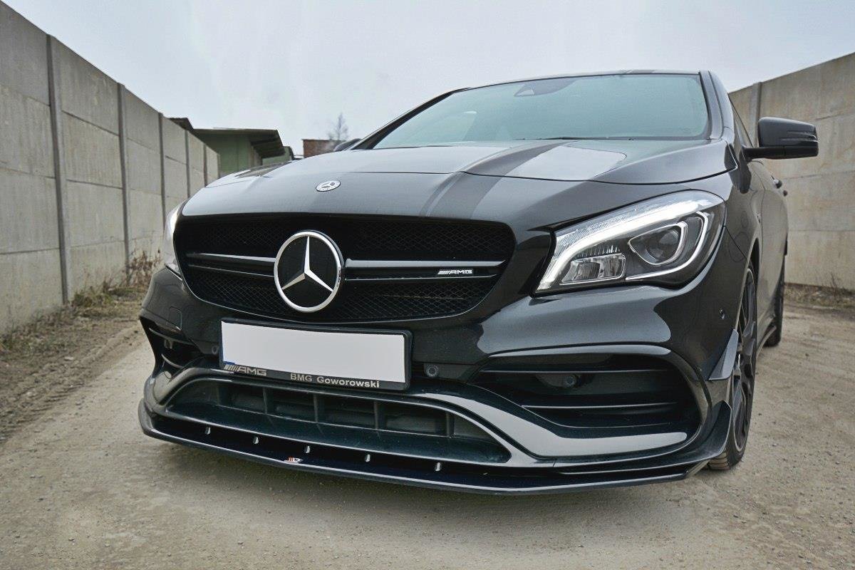 Maxton Design Street+ Spoilerlippe Front Ansatz V.1 passend für Mercedes CLA A45 AMG C117 Facelift schwarz Hochglanz
