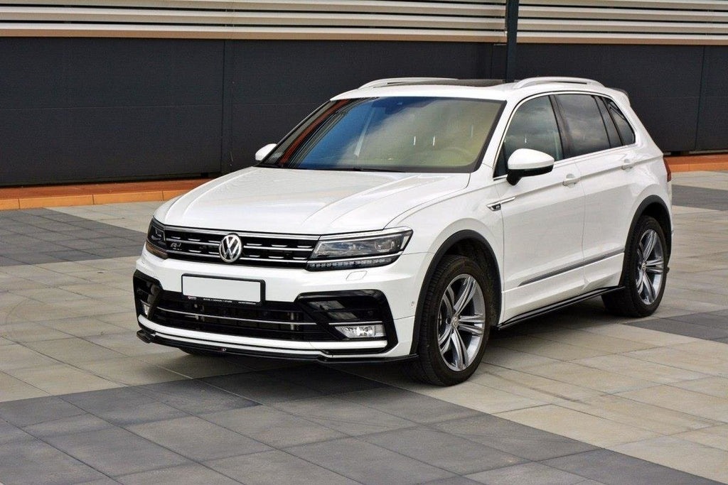 Maxton Design Street+ Spoilerlippe Front Ansatz passend für Vw Tiguan Mk2 R-Line schwarz Hochglanz