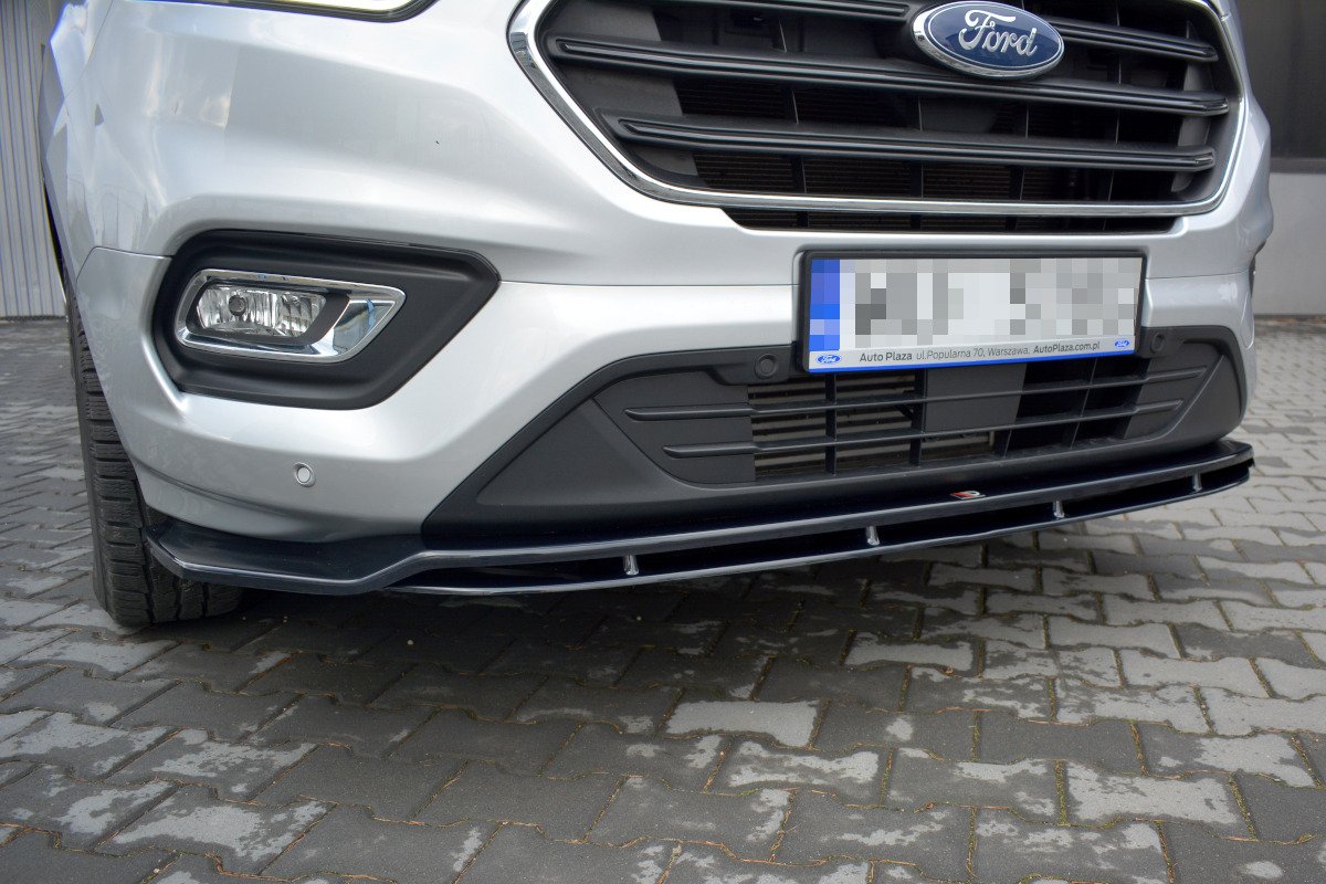 Maxton Design Street+ Spoilerlippe Front Ansatz V.1 passend für Ford Transit Custom Mk1 Facelift / Tourneo Custom Mk1 Facelift schwarz Hochglanz