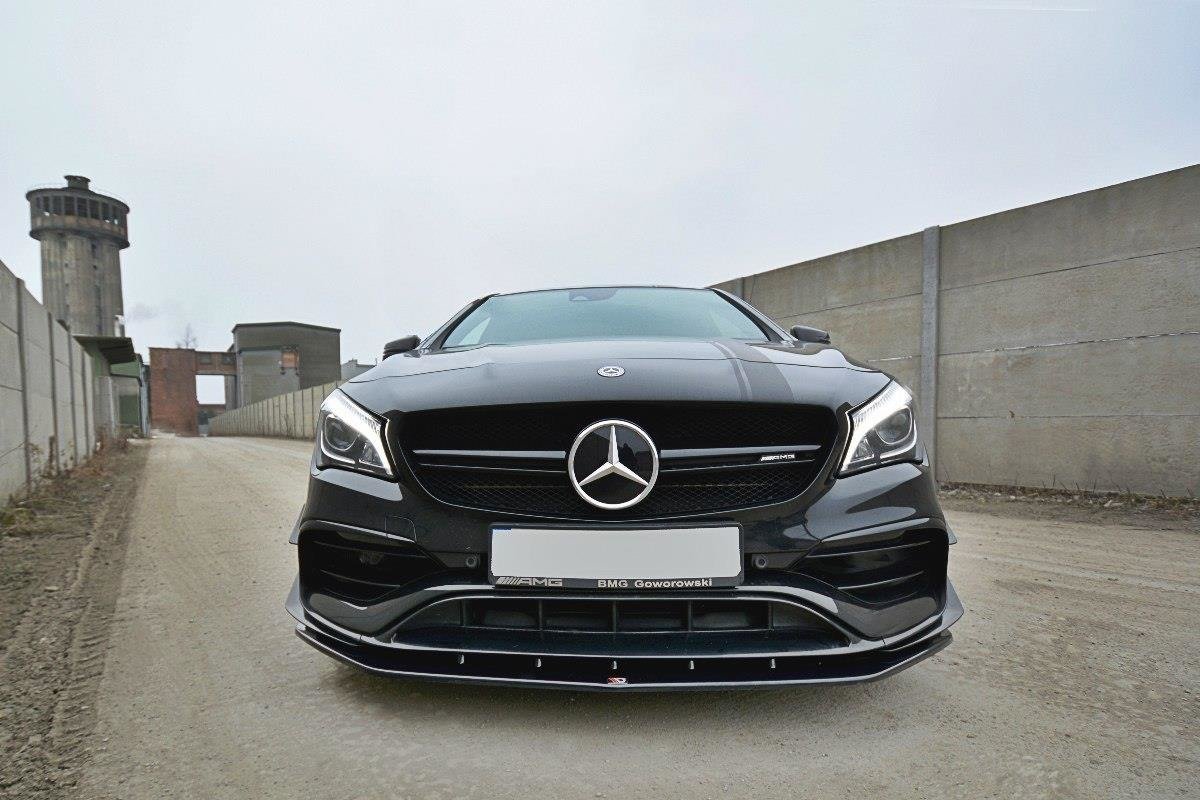 Maxton Design Street+ Spoilerlippe Front Ansatz V.1 passend für Mercedes CLA A45 AMG C117 Facelift schwarz Hochglanz