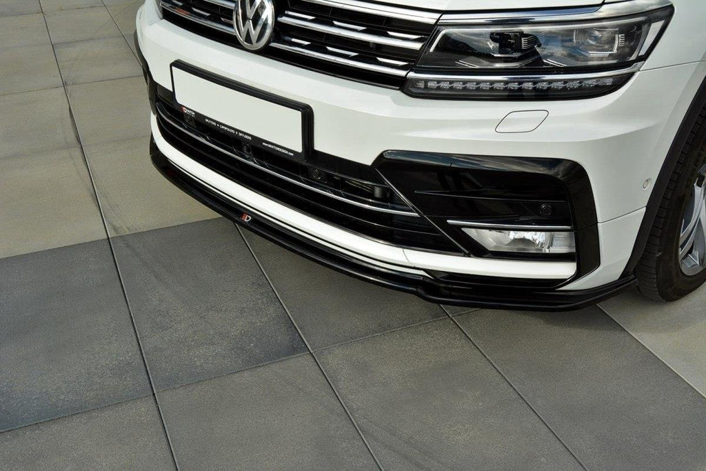 Maxton Design Street+ Spoilerlippe Front Ansatz passend für Vw Tiguan Mk2 R-Line schwarz Hochglanz