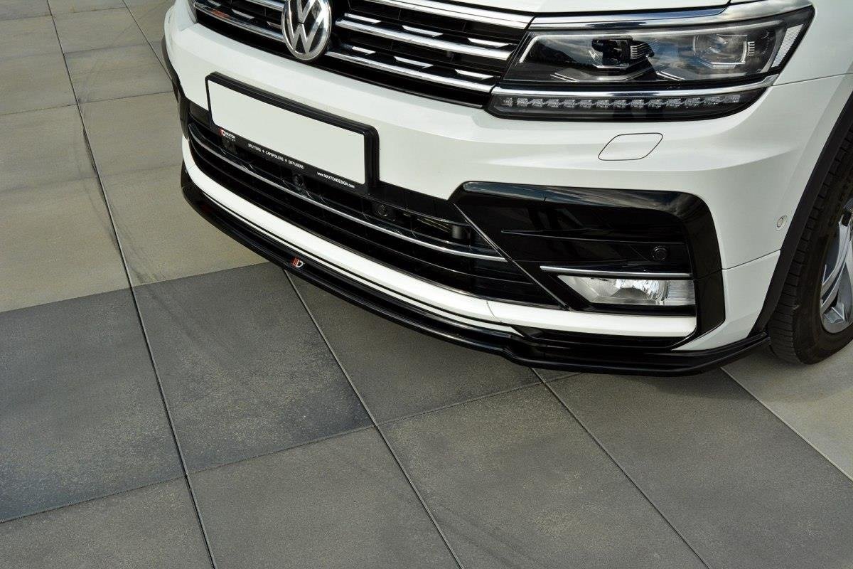 Maxton Design Street+ Spoilerlippe Front Ansatz passend für Vw Tiguan Mk2 R-Line schwarz Hochglanz