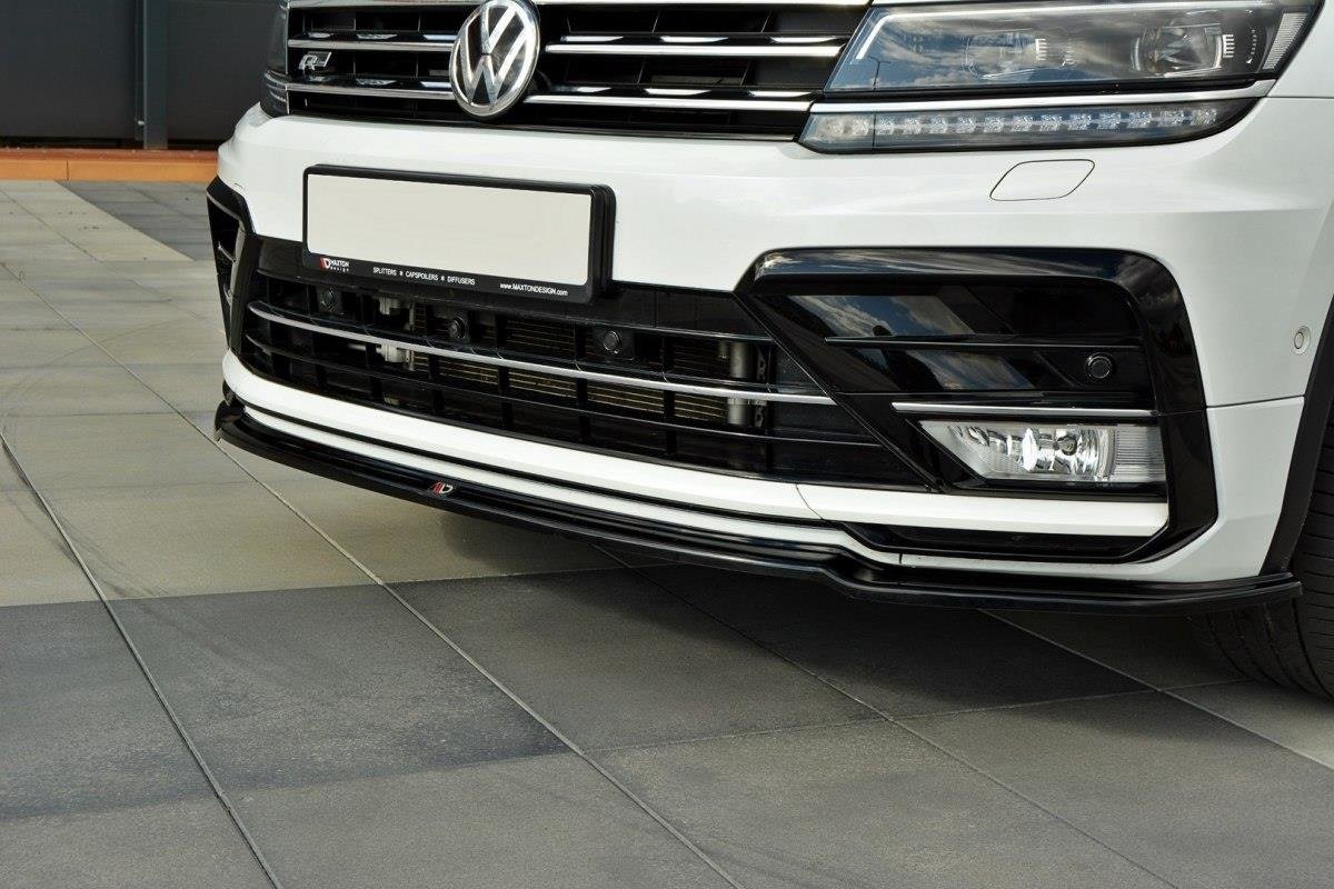 Maxton Design Street+ Spoilerlippe Front Ansatz passend für Vw Tiguan Mk2 R-Line schwarz Hochglanz