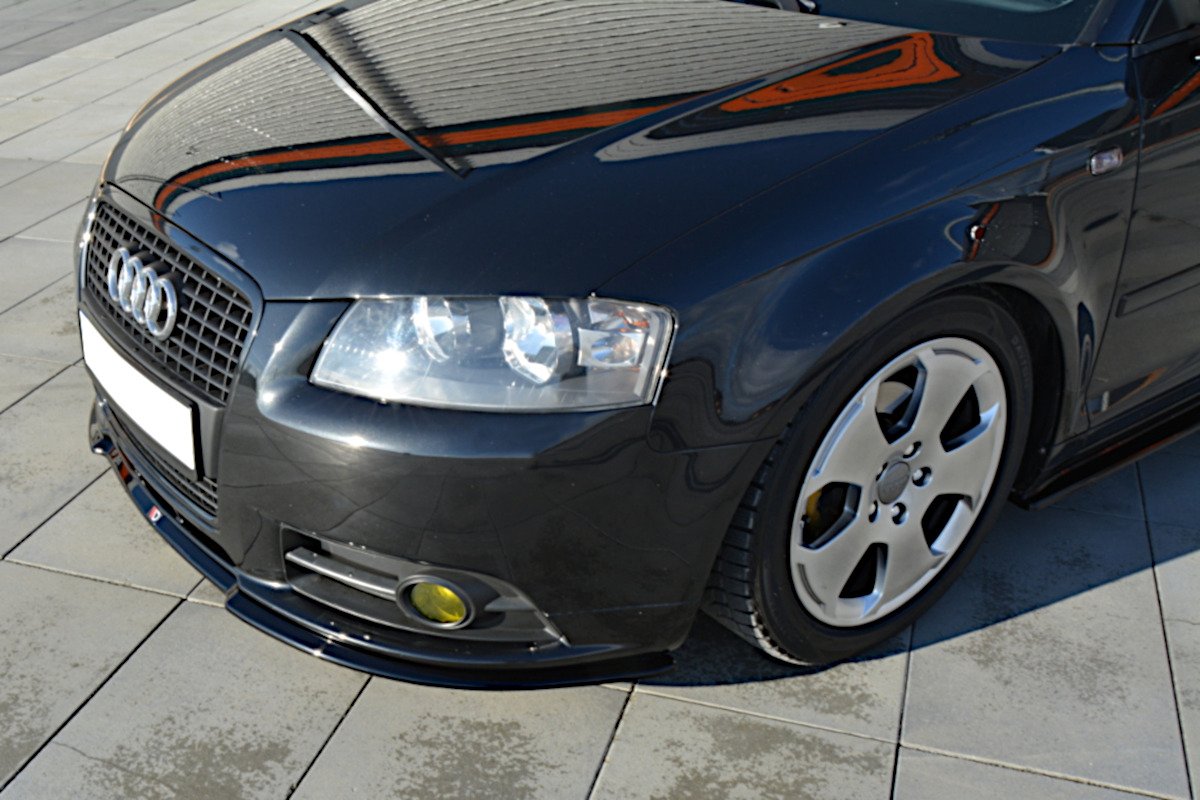 Maxton Design Street+ Spoilerlippe Front Ansatz passend für Audi A3 S-Line 8P schwarz Hochglanz