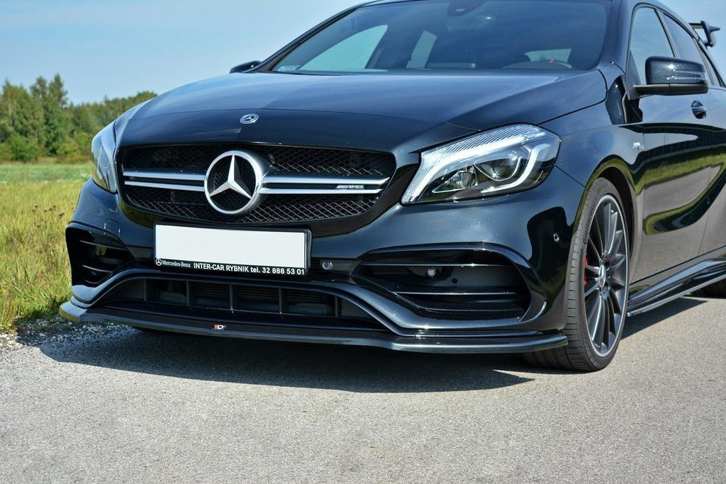 Maxton Design Street+ Spoilerlippe Front Ansatz V.1 passend für Mercedes A W176 AMG Facelift schwarz Hochglanz