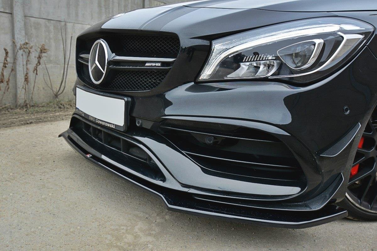 Maxton Design Street+ Spoilerlippe Front Ansatz V.2 passend für Mercedes CLA A45 AMG C117 Facelift schwarz Hochglanz