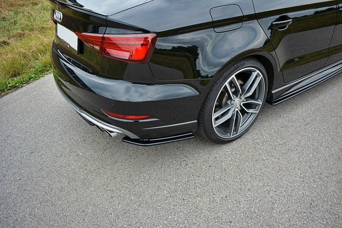 Maxton Design Heck Ansatz Flaps Diffusor passend für Audi S3 / A3 S-Line 8V FL Limousine schwarz Hochglanz