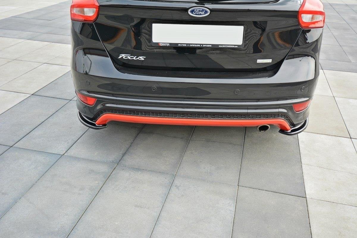 Maxton Design Heck Ansatz Flaps Diffusor passend für Ford Focus ST-Line Mk3 FL schwarz Hochglanz