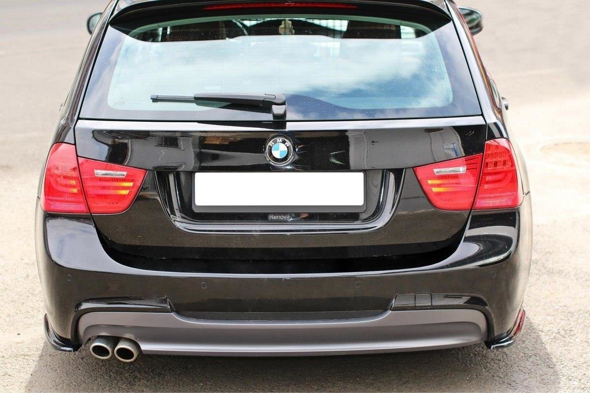 Maxton Design Heck Ansatz Flaps Diffusor passend für BMW 3er Limousine / Touring M-Paket E90 / E91 Facelift schwarz Hochglanz