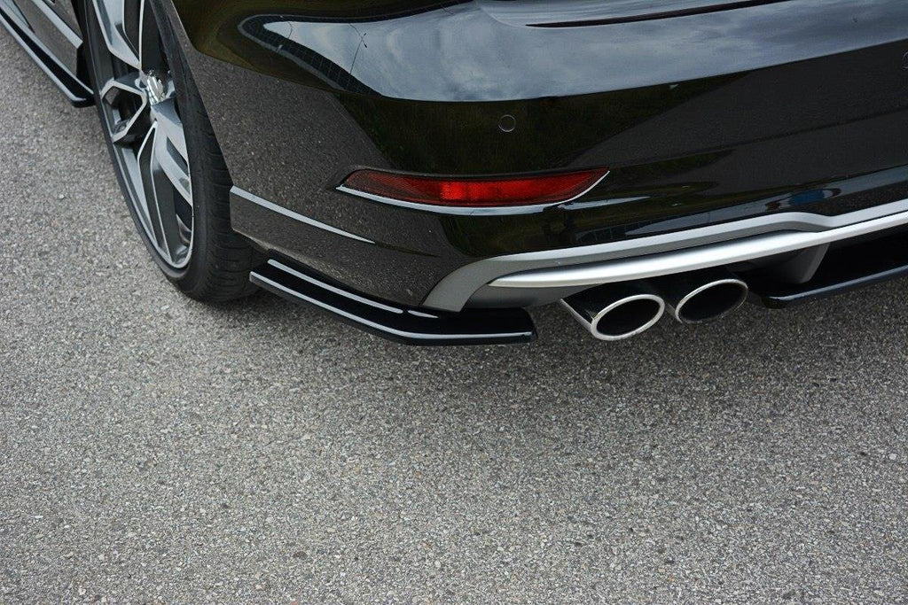 Maxton Design Heck Ansatz Flaps Diffusor passend für Audi S3 / A3 S-Line 8V FL Limousine schwarz Hochglanz