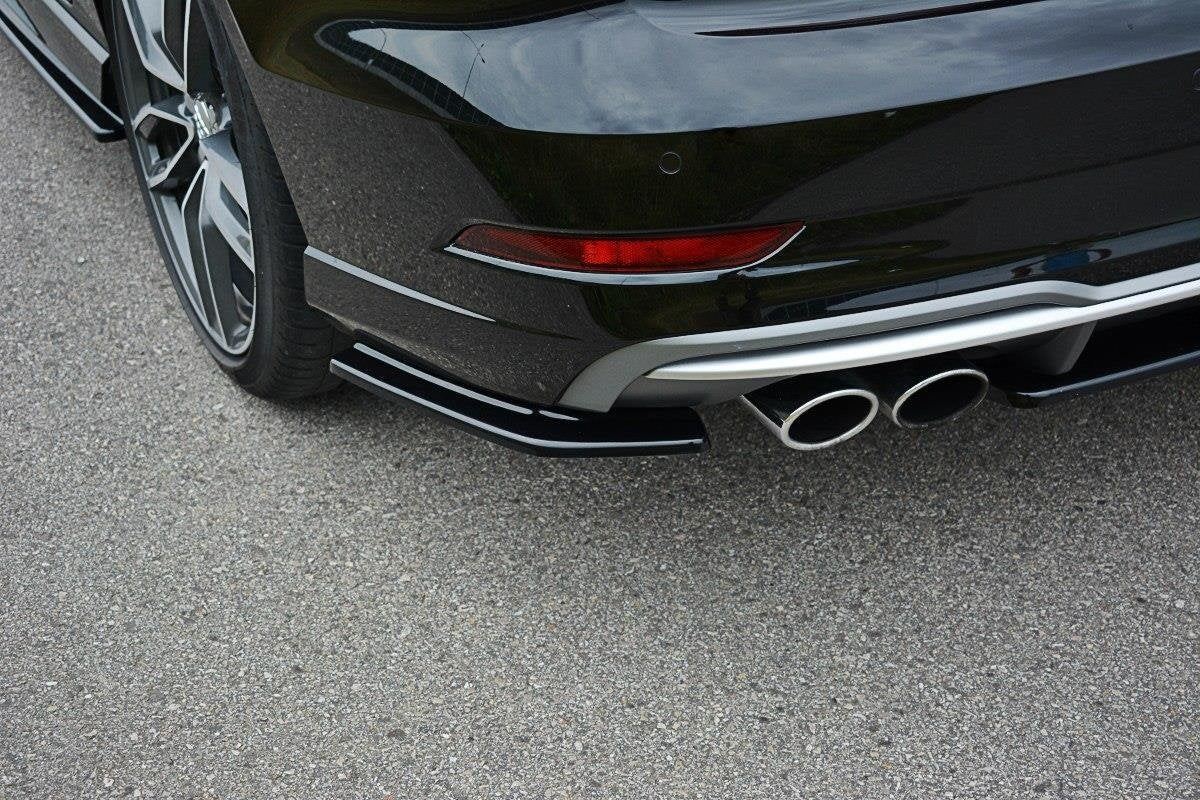 Maxton Design Heck Ansatz Flaps Diffusor passend für Audi S3 / A3 S-Line 8V FL Limousine schwarz Hochglanz