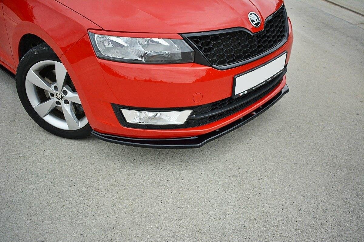 Maxton Design Street+ Spoilerlippe Front Ansatz V.2 passend für Skoda Rapid schwarz Hochglanz