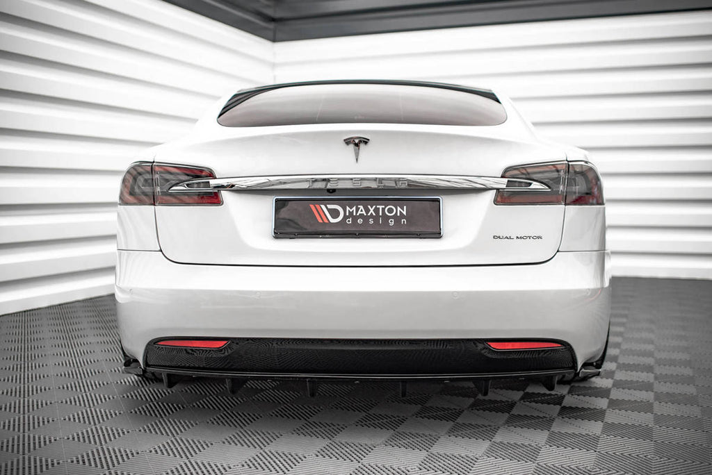 Maxton Design Diffusor Heck Ansatz passend für Tesla Model S Facelift schwarz Hochglanz