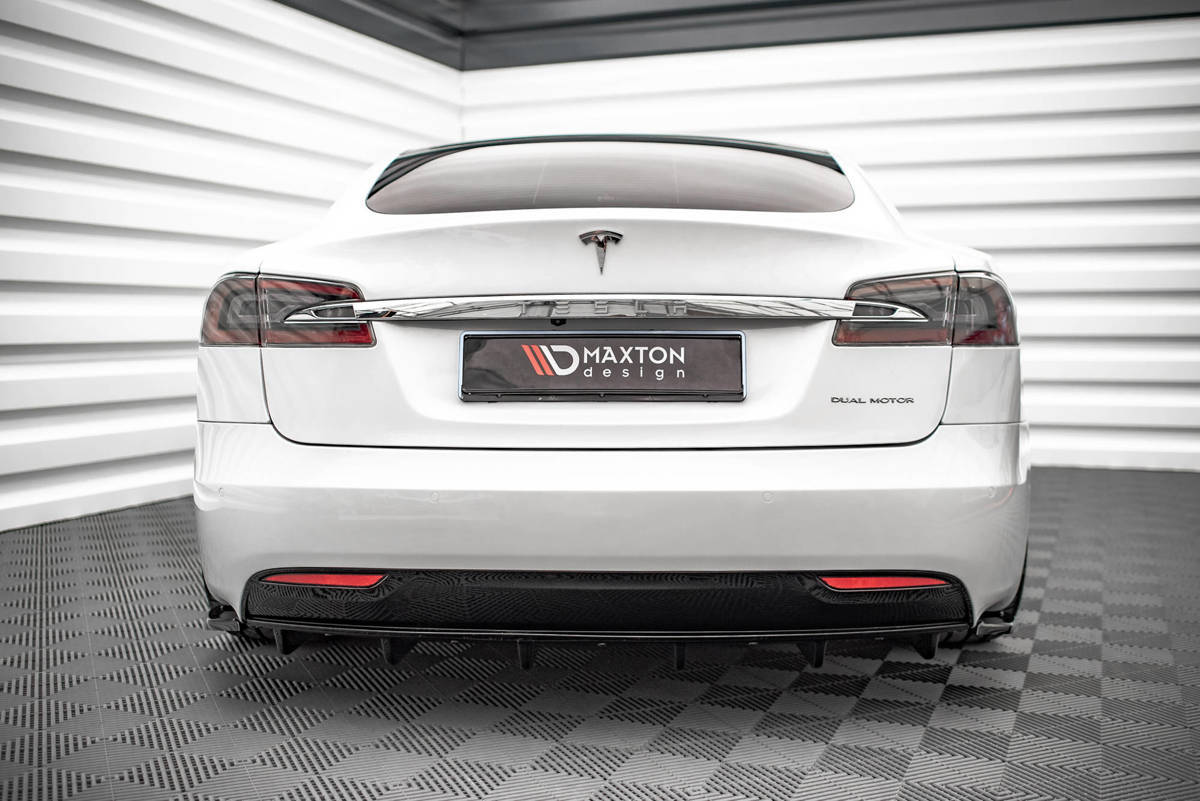 Maxton Design Diffusor Heck Ansatz passend für Tesla Model S Facelift schwarz Hochglanz