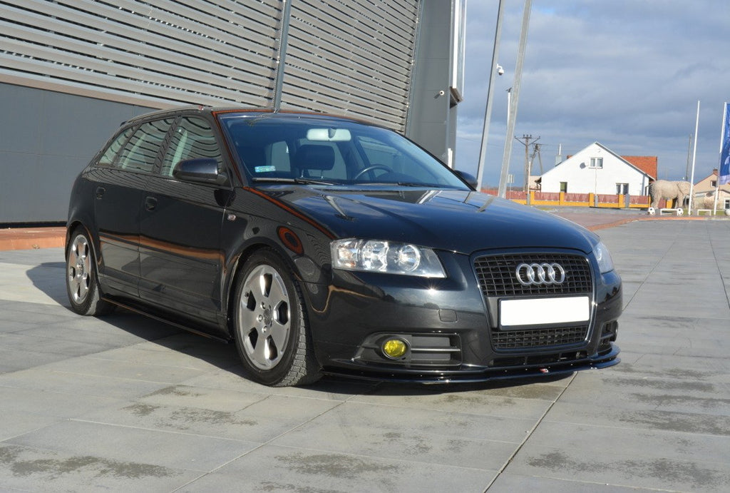 Maxton Design Street+ Spoilerlippe Front Ansatz passend für Audi A3 S-Line 8P schwarz Hochglanz