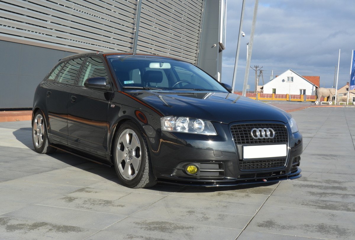 Maxton Design Street+ Spoilerlippe Front Ansatz passend für Audi A3 S-Line 8P schwarz Hochglanz